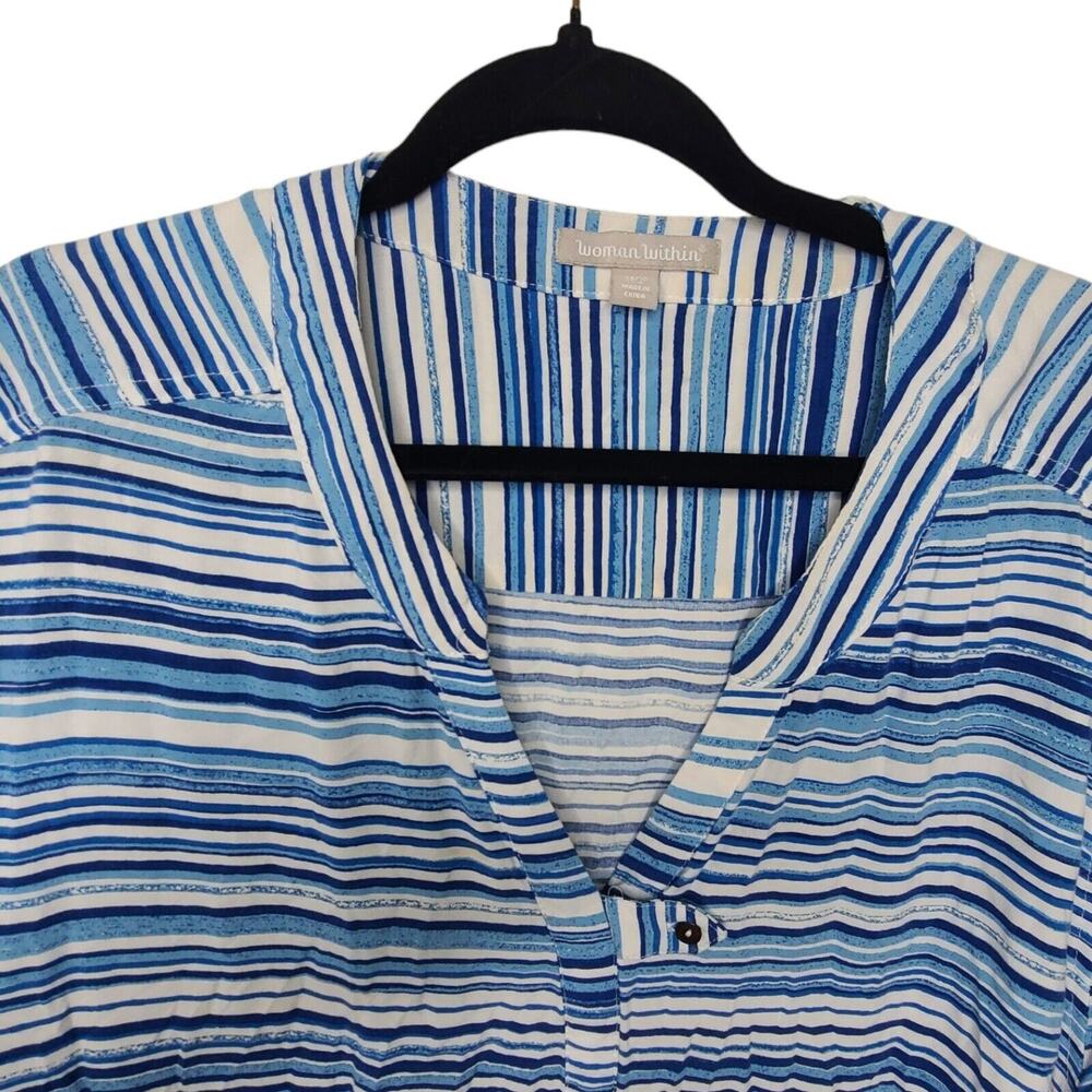Woman Within Womens Plus‎ 4X 34/36 Blue Striped Top Blouse V-Neck Beach Summer - Picture 2 of 9
